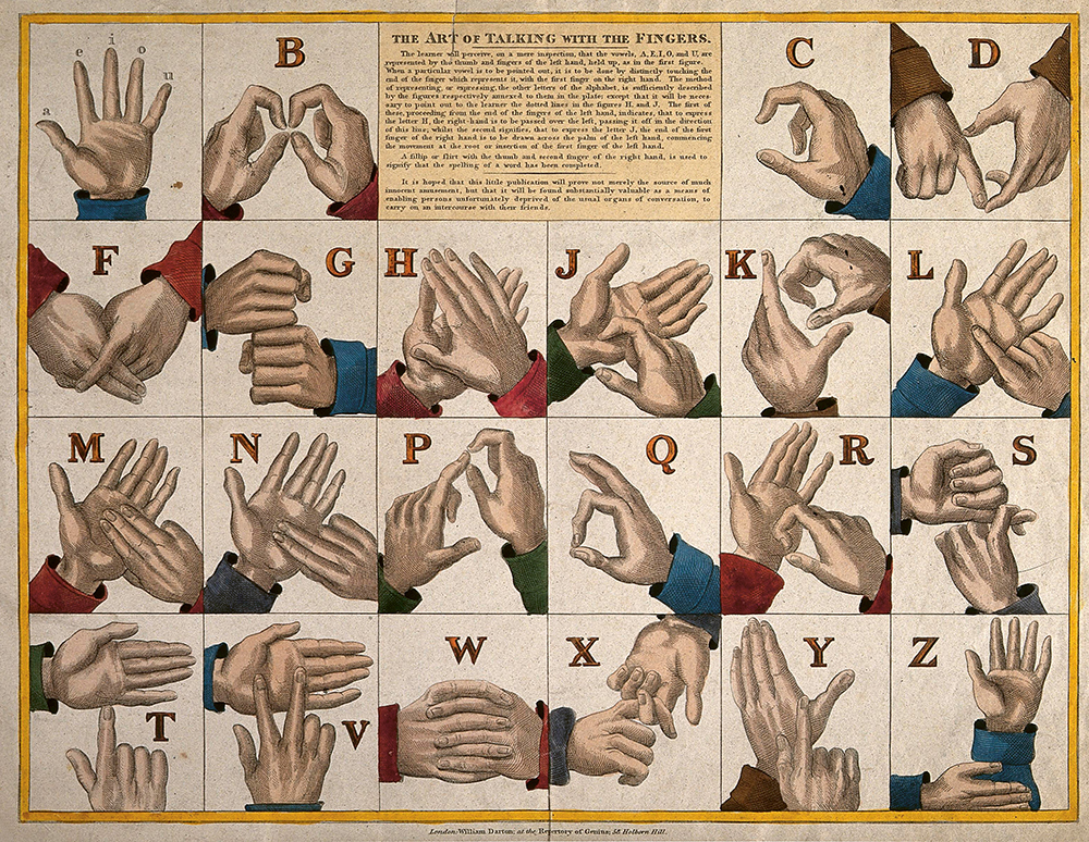 Hello Human: British sign language - 19th century poster. Credit: Wellcome Collection